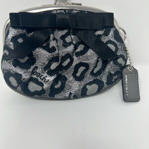 Wallet COACH Purse Black Kiss lock Bow Silver Hardware Silver and Black Y2K